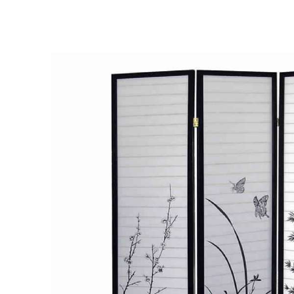 Naturistic Print Wood And Paper 3 Panel Room Divider, White And Black By Benzara | Room Divider |  Modishstore  - 3