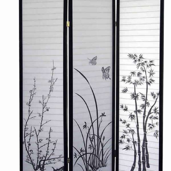 Naturistic Print Wood And Paper 3 Panel Room Divider, White And Black By Benzara | Room Divider |  Modishstore  - 4