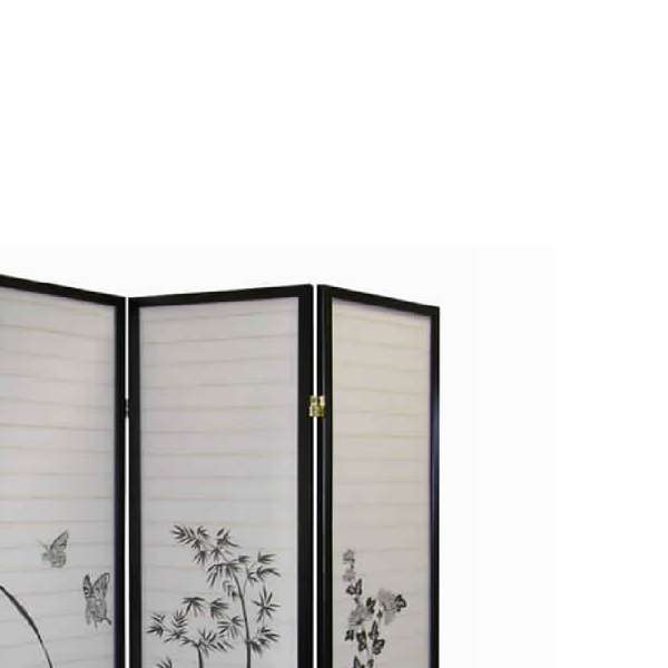 Naturistic Print Wood And Paper 4 Panel Room Divider, White And Black By Benzara | Room Divider |  Modishstore  - 2