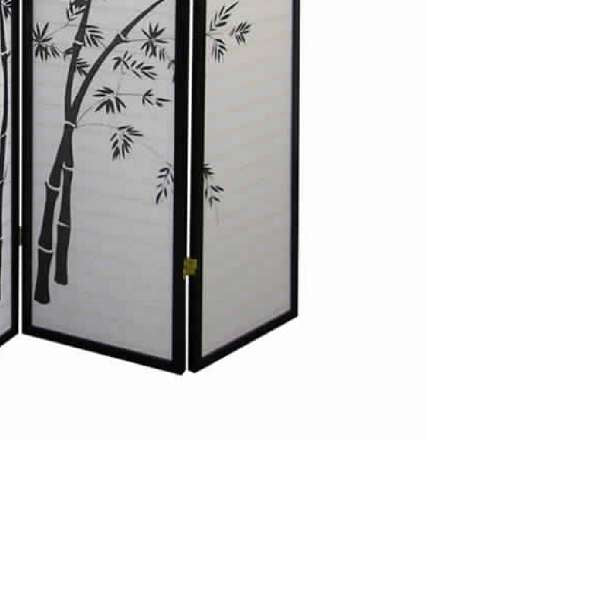 Wood And Paper 4 Panel Room Divider With Bamboo Print, White And Black By Benzara | Room Divider |  Modishstore  - 2