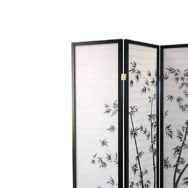 Wood And Paper 4 Panel Room Divider With Bamboo Print, White And Black By Benzara | Room Divider |  Modishstore  - 3