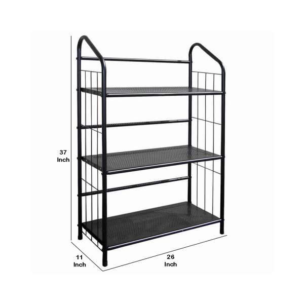 3 Tier Industrial Style Open Frame Metal Bookshelf, Black By Benzara | Bookcases |  Modishstore  - 5