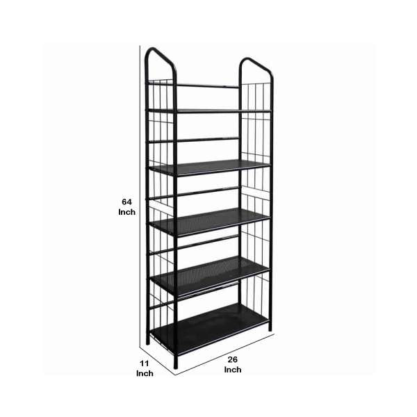 5 Tier Industrial Style Open Frame Metal Bookshelf, Black By Benzara | Bookcases |  Modishstore  - 5