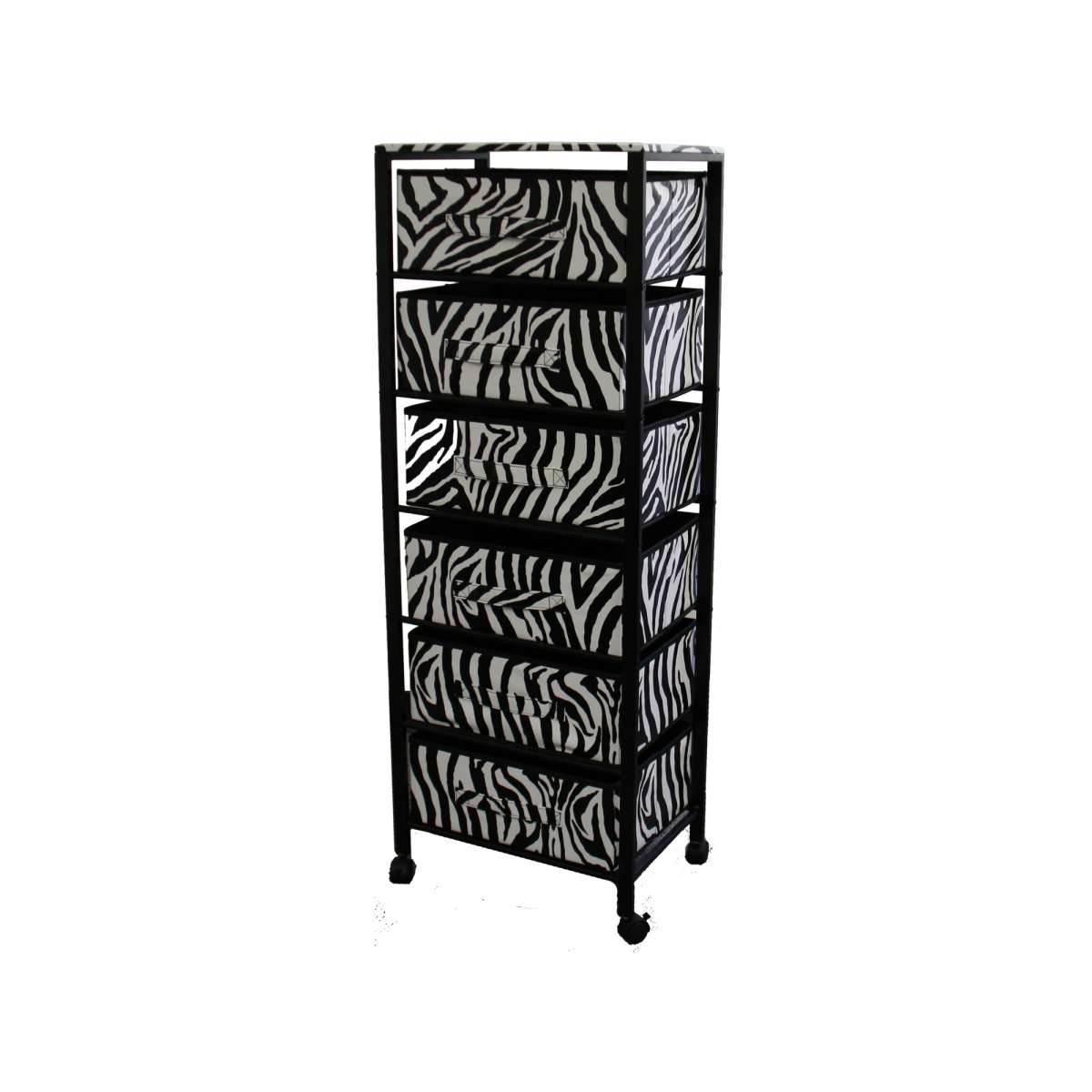 Animal Print Metal Rack With 6 Spacious Drawers, Black And White By Benzara | Shelves & Shelving Units |  Modishstore 