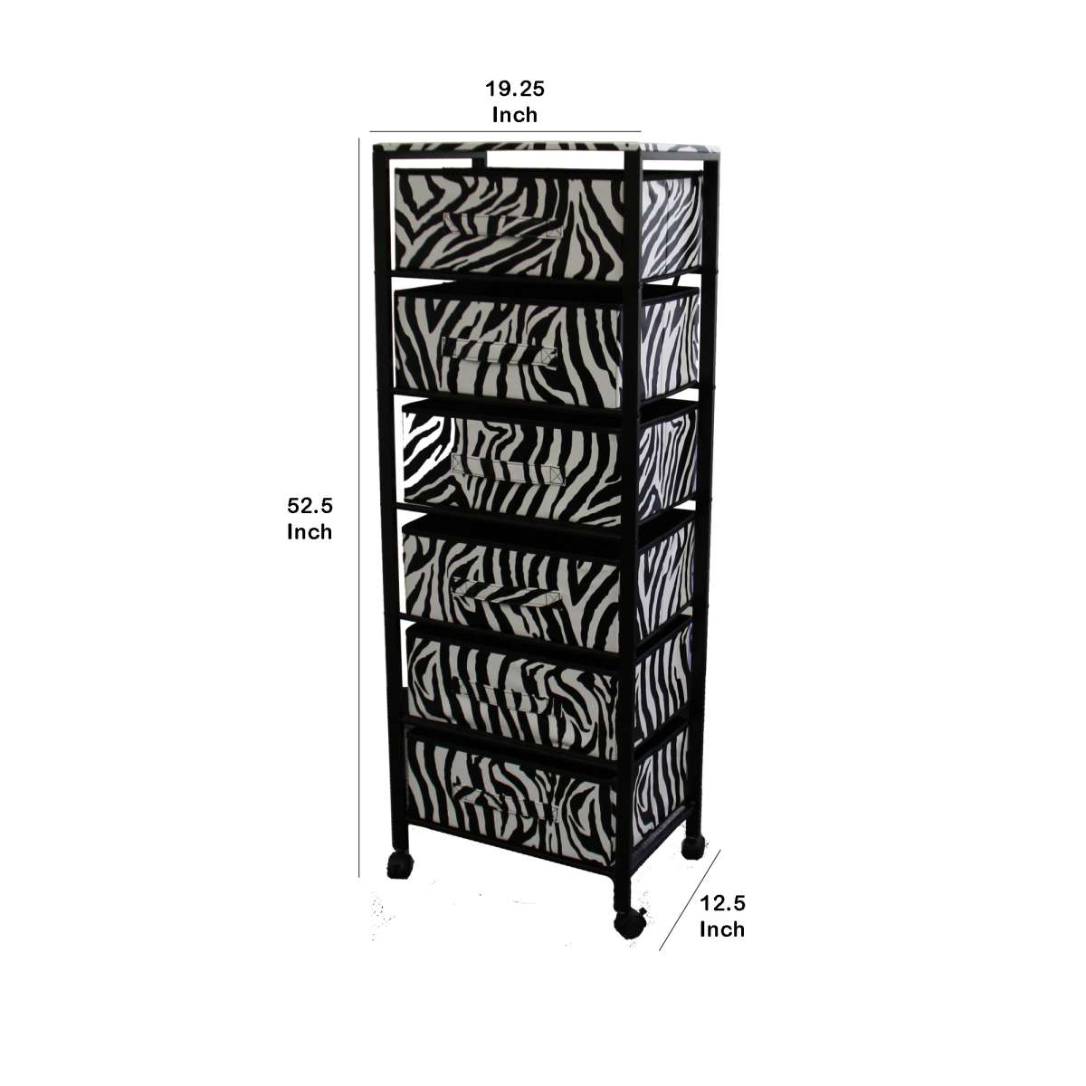 Animal Print Metal Rack With 6 Spacious Drawers, Black And White By Benzara | Shelves & Shelving Units |  Modishstore  - 5