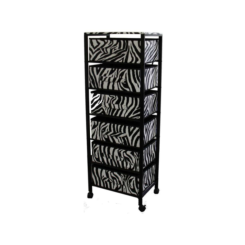 Animal Print Metal Rack With 6 Spacious Drawers, Black And White By Benzara | Shelves & Shelving Units |  Modishstore 