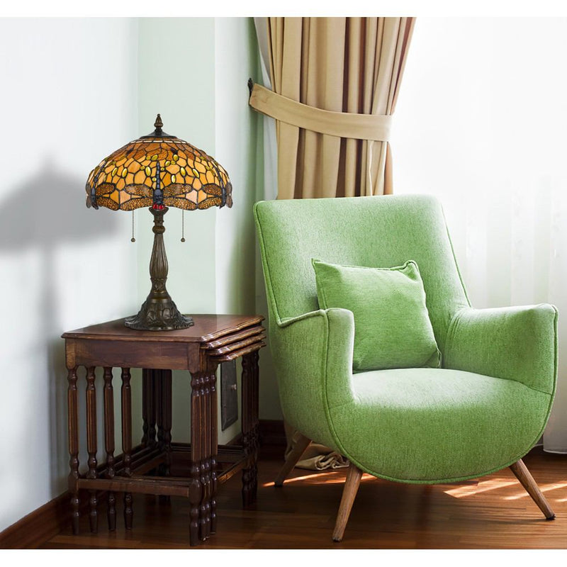 Cal Lighting BO-2372TB 60Wx2 Tiffany Table Lamp Zinc Cast Base | Modishstore | Table Lamps