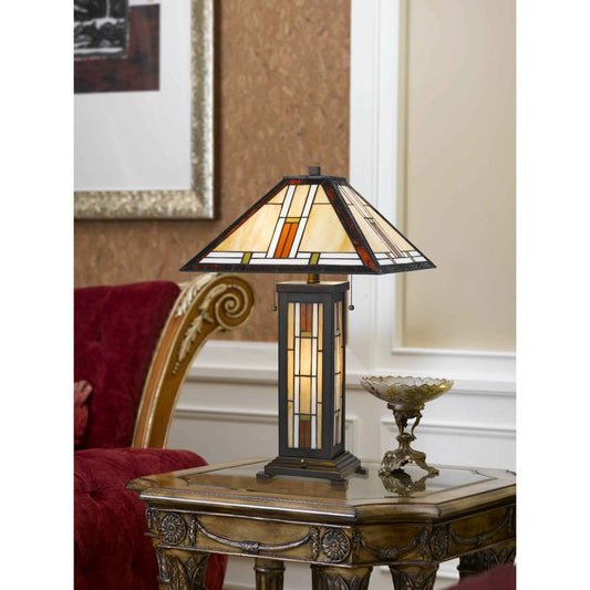 Cal Lighting BO-2719TB 60W X 2 Tiffany Table Lamp With 7W Night Light | Modishstore | Table Lamps