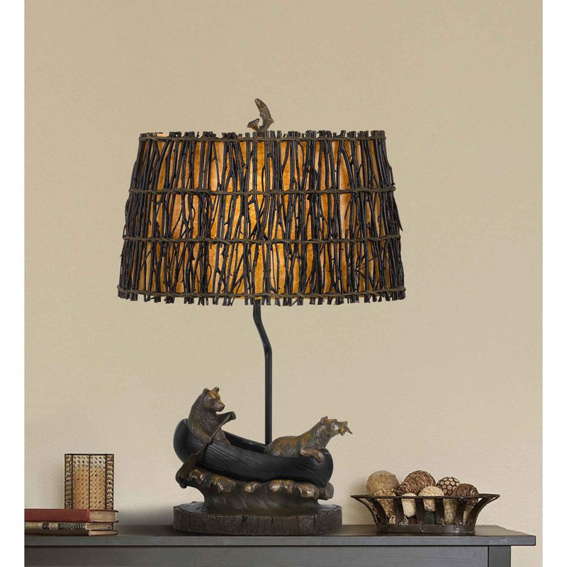 Cal Lighting BO-2732TB 150W 3 Way Bear In Canoe Resin Table Lamp | Modishstore | Table Lamps