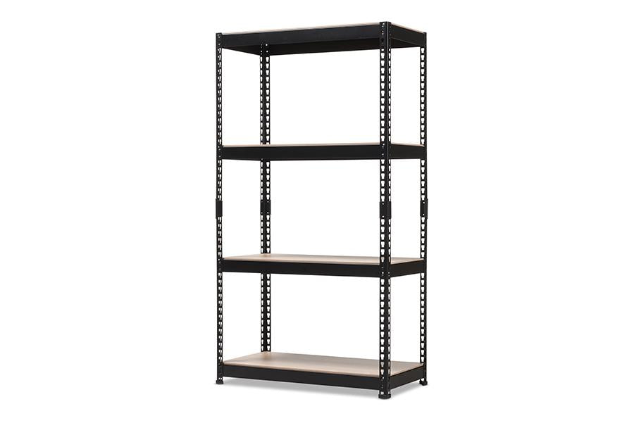 baxton studio cody black metal 4 shelf multipurpose shelving rack | Modish Furniture Store-2