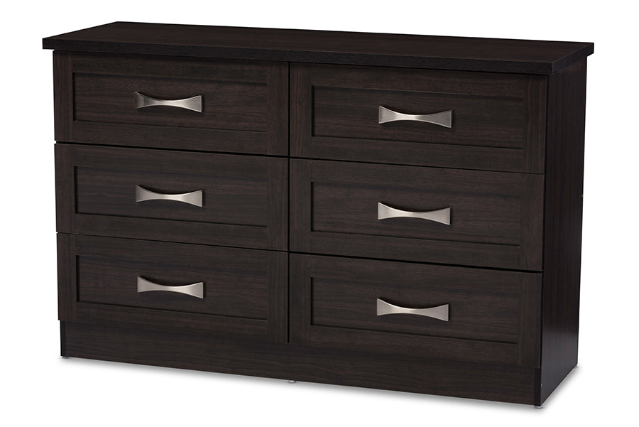 baxton studio colburn modern and contemporary 6 drawer dark brown finish wood storage dresser | Modish Furniture Store-2