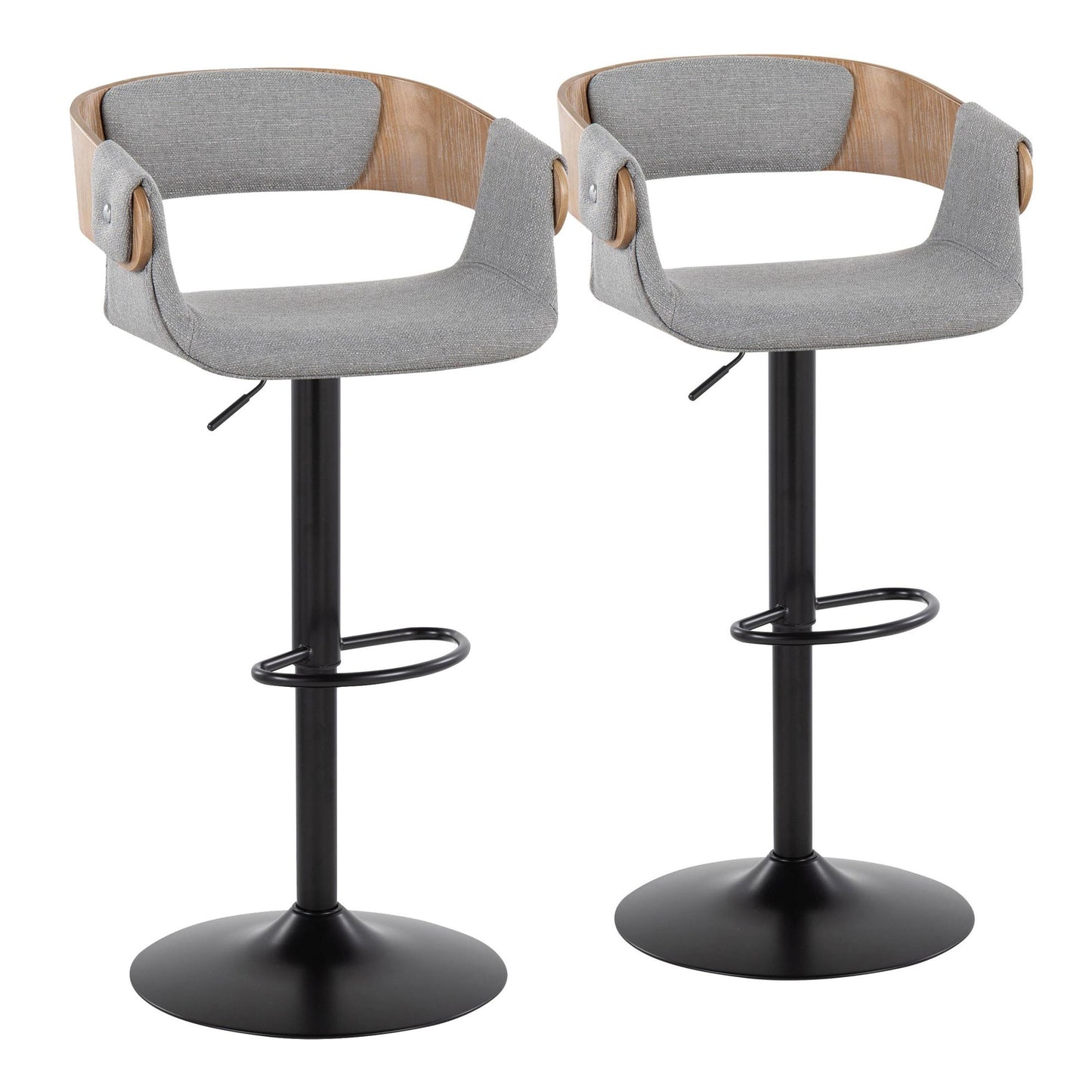 Elisa Mid-Century Modern Adjustable Barstool with Swivel in Black Metal, Walnut Wood and Cream Fabric with Oval Footrest By LumiSource - Set of 2 | Bar Stools | Modishstore - 19