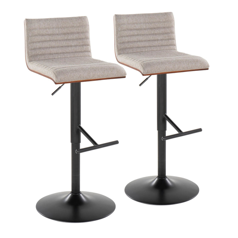 Mason Contemporary Adjustable Barstool with Swivel in Black Metal, Walnut Wood and Cream Fabric with Straight T Footrest By LumiSource - Set of 2 | Bar Stools | Modishstore - 15