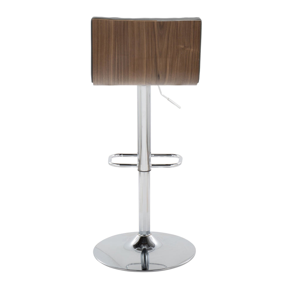 Mason Contemporary Adjustable Barstool with Swivel in Chrome Metal, Walnut Wood and Grey Faux Leather with Rounded Rectangle Footrest By LumiSource - Set of 2 | Bar Stools | Modishstore - 7