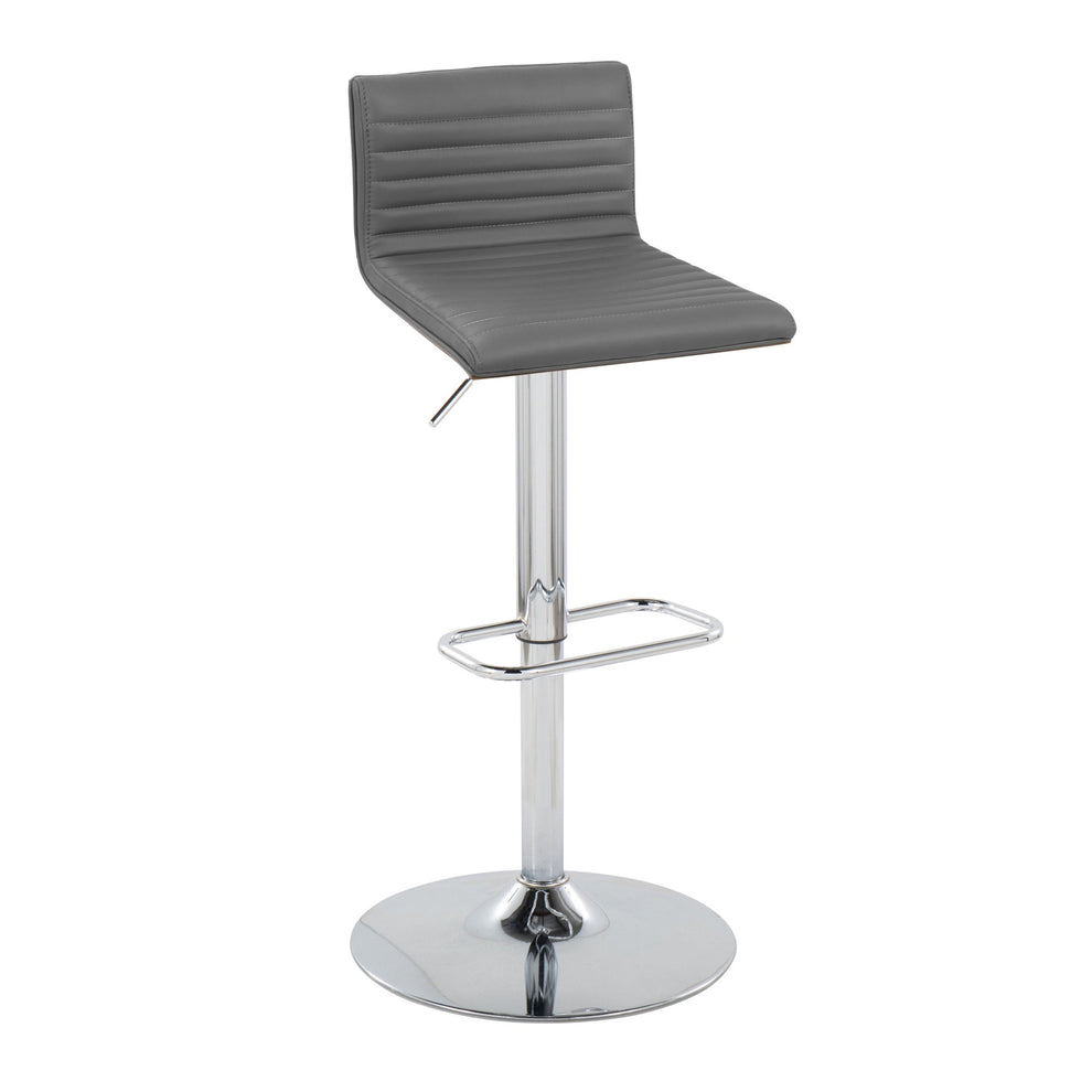 Mason Contemporary Adjustable Barstool with Swivel in Chrome Metal, Walnut Wood and Grey Faux Leather with Rounded Rectangle Footrest By LumiSource - Set of 2 | Bar Stools | Modishstore - 4