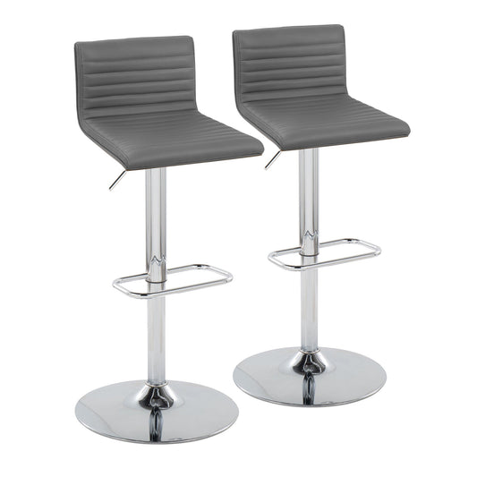 Mason Contemporary Adjustable Barstool with Swivel in Chrome Metal, Walnut Wood and Grey Faux Leather with Rounded Rectangle Footrest By LumiSource - Set of 2 | Bar Stools | Modishstore