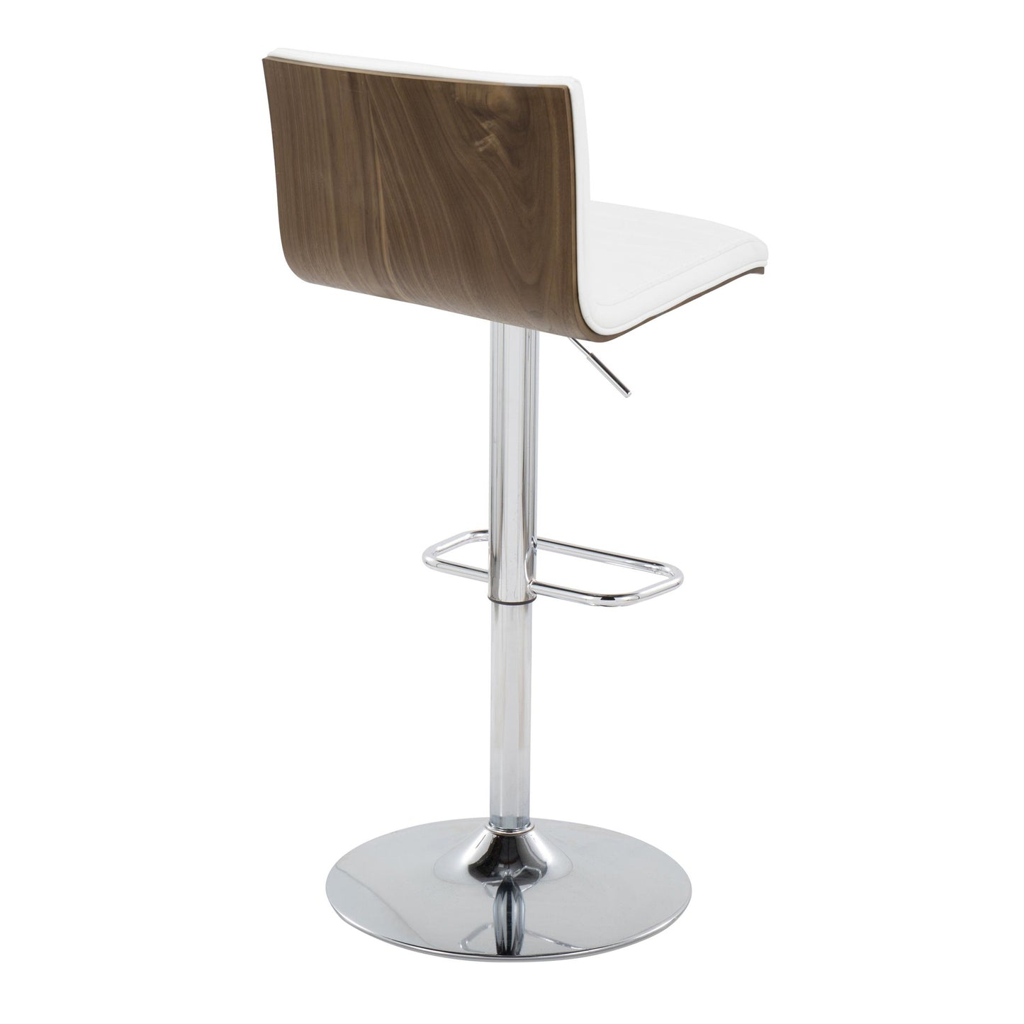 Mason Contemporary Adjustable Barstool with Swivel in Chrome Metal, Walnut Wood and Grey Faux Leather with Rounded Rectangle Footrest By LumiSource - Set of 2 | Bar Stools | Modishstore - 13