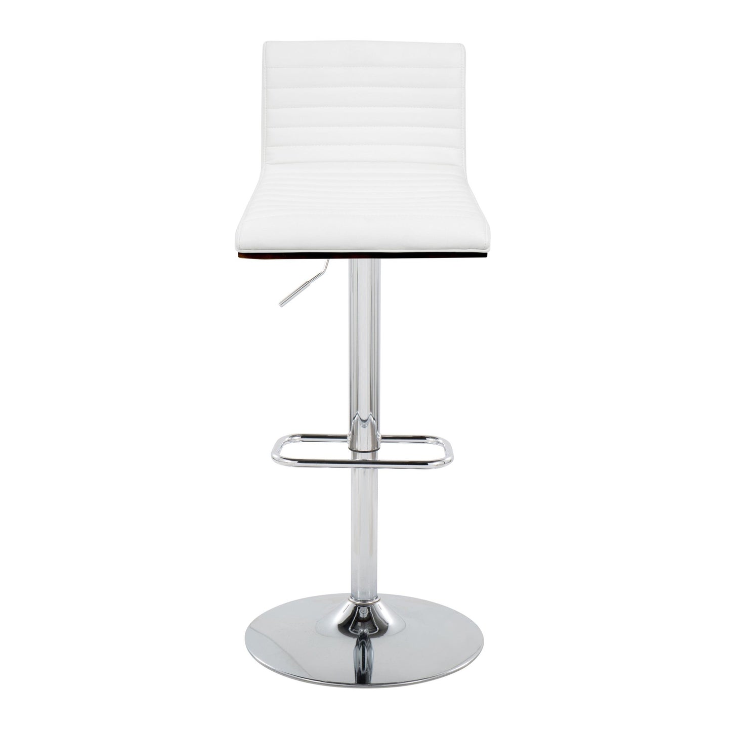 Mason Contemporary Adjustable Barstool with Swivel in Chrome Metal, Walnut Wood and Grey Faux Leather with Rounded Rectangle Footrest By LumiSource - Set of 2 | Bar Stools | Modishstore - 9