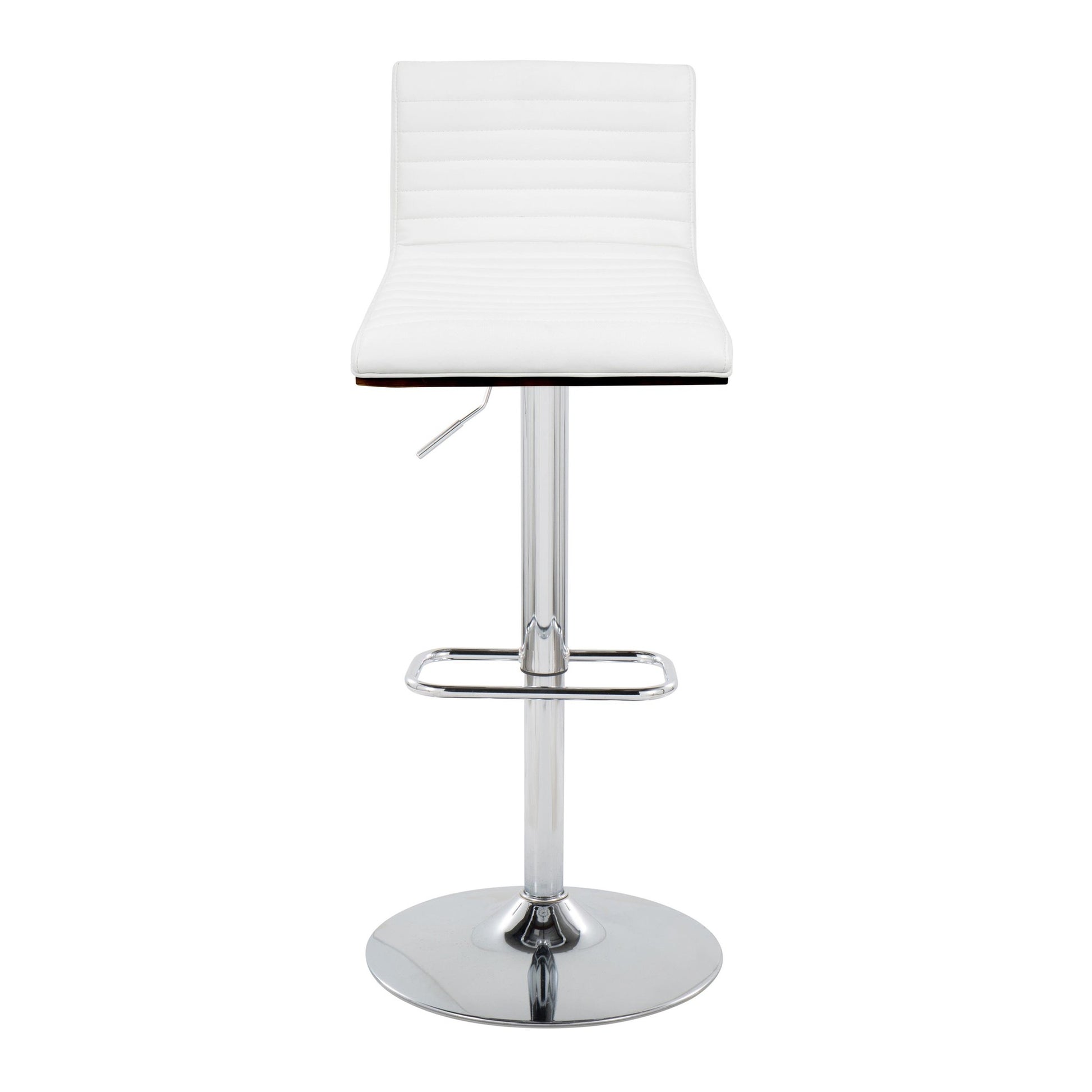 Mason Contemporary Adjustable Barstool with Swivel in Chrome Metal, Walnut Wood and Grey Faux Leather with Rounded Rectangle Footrest By LumiSource - Set of 2 | Bar Stools | Modishstore - 9