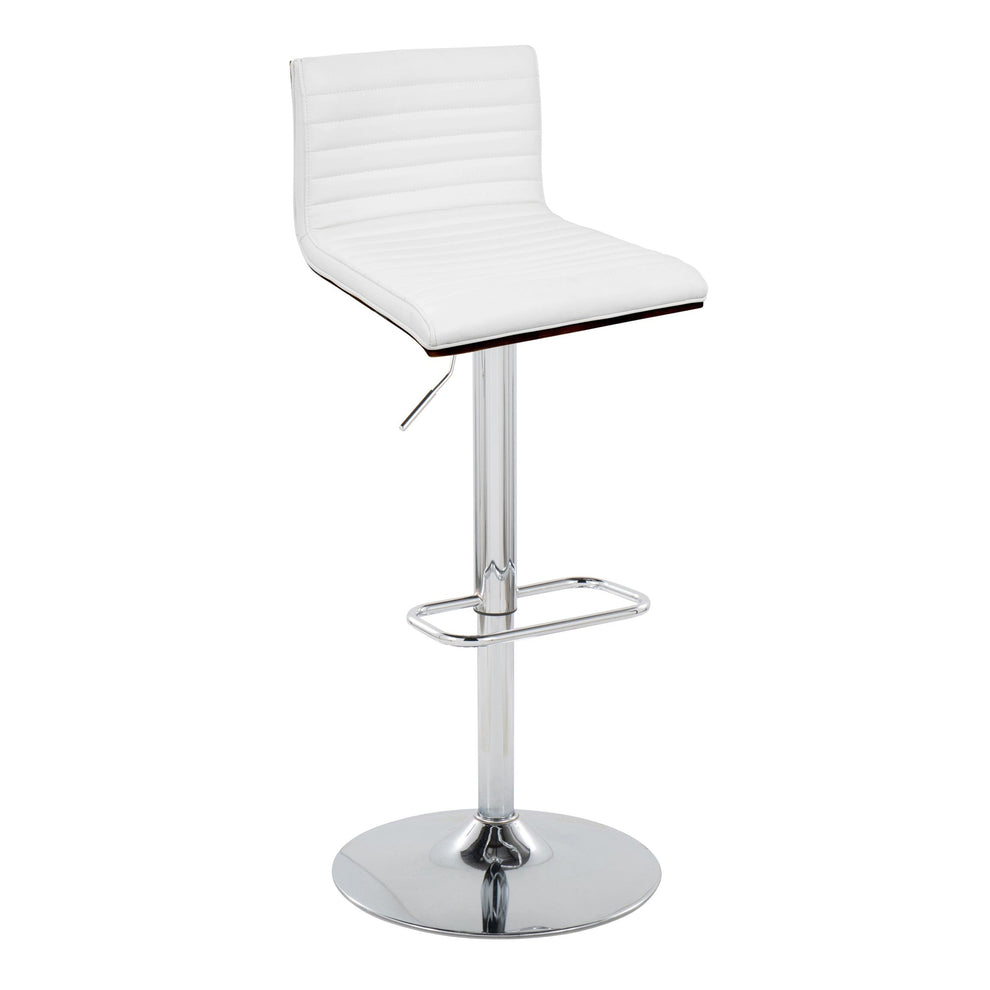 Mason Contemporary Adjustable Barstool with Swivel in Chrome Metal, Walnut Wood and Grey Faux Leather with Rounded Rectangle Footrest By LumiSource - Set of 2 | Bar Stools | Modishstore - 11