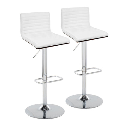 Mason Contemporary Adjustable Barstool with Swivel in Chrome Metal, Walnut Wood and Grey Faux Leather with Rounded Rectangle Footrest By LumiSource - Set of 2 | Bar Stools | Modishstore - 8
