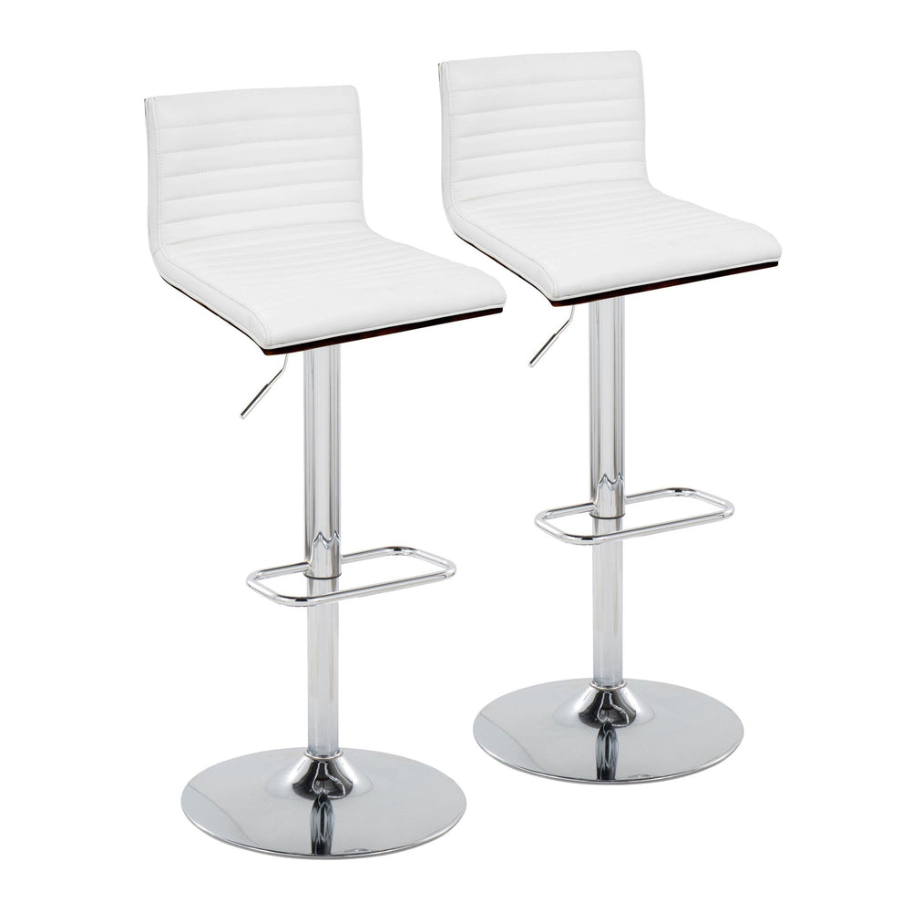 Mason Contemporary Adjustable Barstool with Swivel in Chrome Metal, Walnut Wood and Grey Faux Leather with Rounded Rectangle Footrest By LumiSource - Set of 2 | Bar Stools | Modishstore - 8