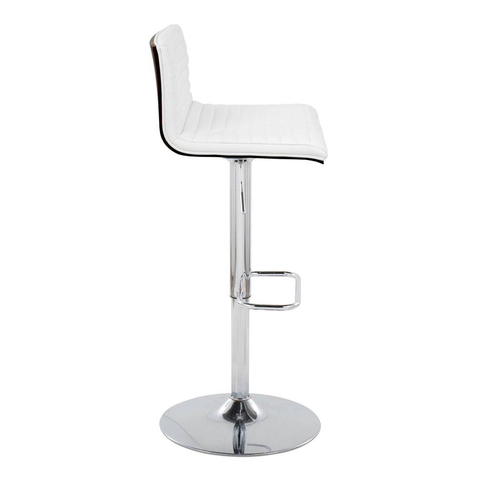 Mason Contemporary Adjustable Barstool with Swivel in Chrome Metal, Walnut Wood and Grey Faux Leather with Rounded Rectangle Footrest By LumiSource - Set of 2 | Bar Stools | Modishstore - 12