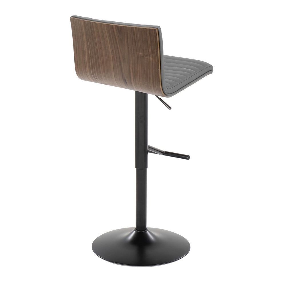 Mason Contemporary Adjustable Barstool with Swivel in Black Metal, Walnut Wood and Grey Faux Leather with Straight T Footrest By LumiSource - Set of 2 | Bar Stools | Modishstore - 6