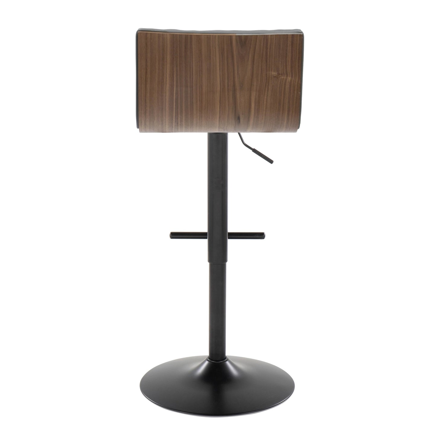 Mason Contemporary Adjustable Barstool with Swivel in Black Metal, Walnut Wood and Grey Faux Leather with Straight T Footrest By LumiSource - Set of 2 | Bar Stools | Modishstore - 7