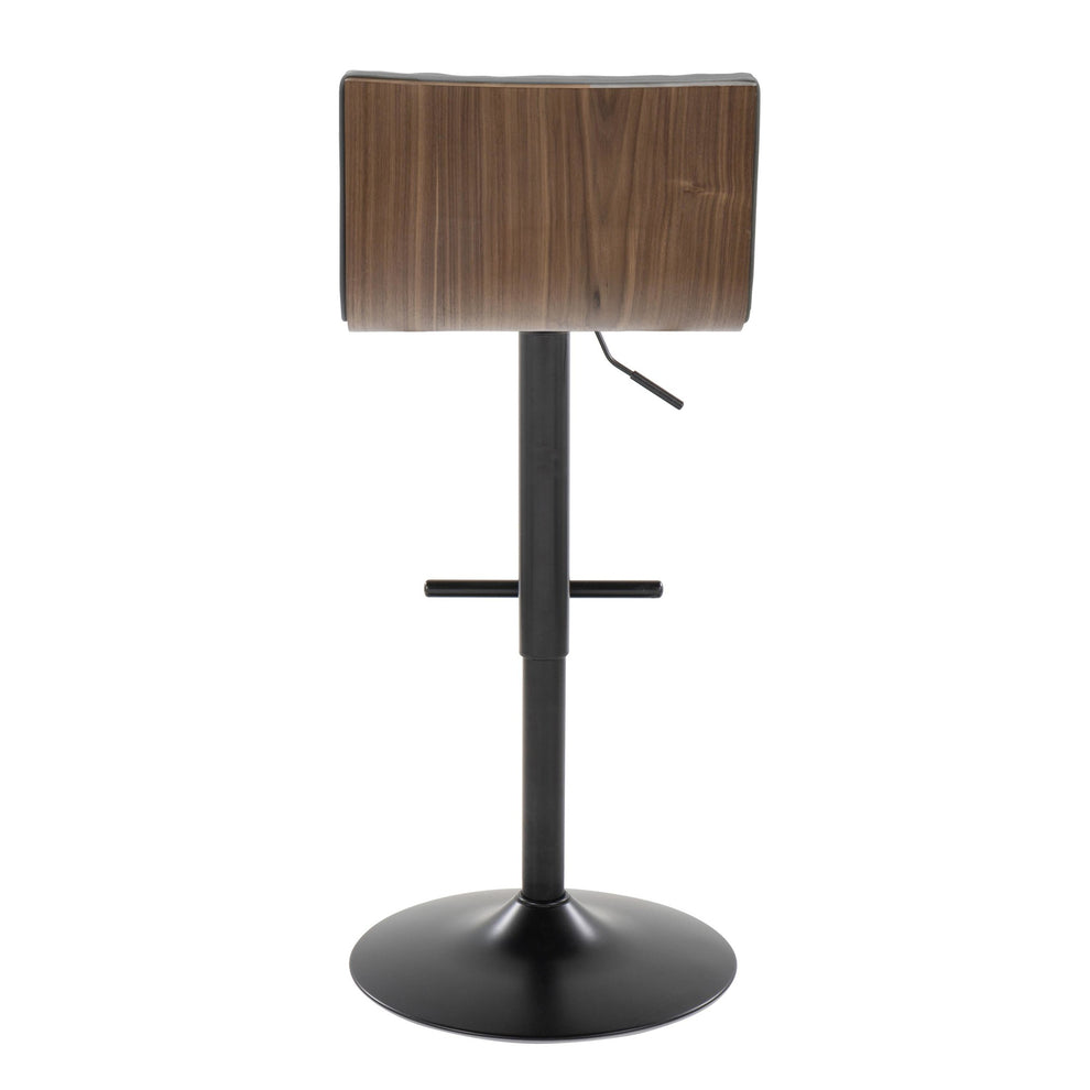 Mason Contemporary Adjustable Barstool with Swivel in Black Metal, Walnut Wood and Grey Faux Leather with Straight T Footrest By LumiSource - Set of 2 | Bar Stools | Modishstore - 7