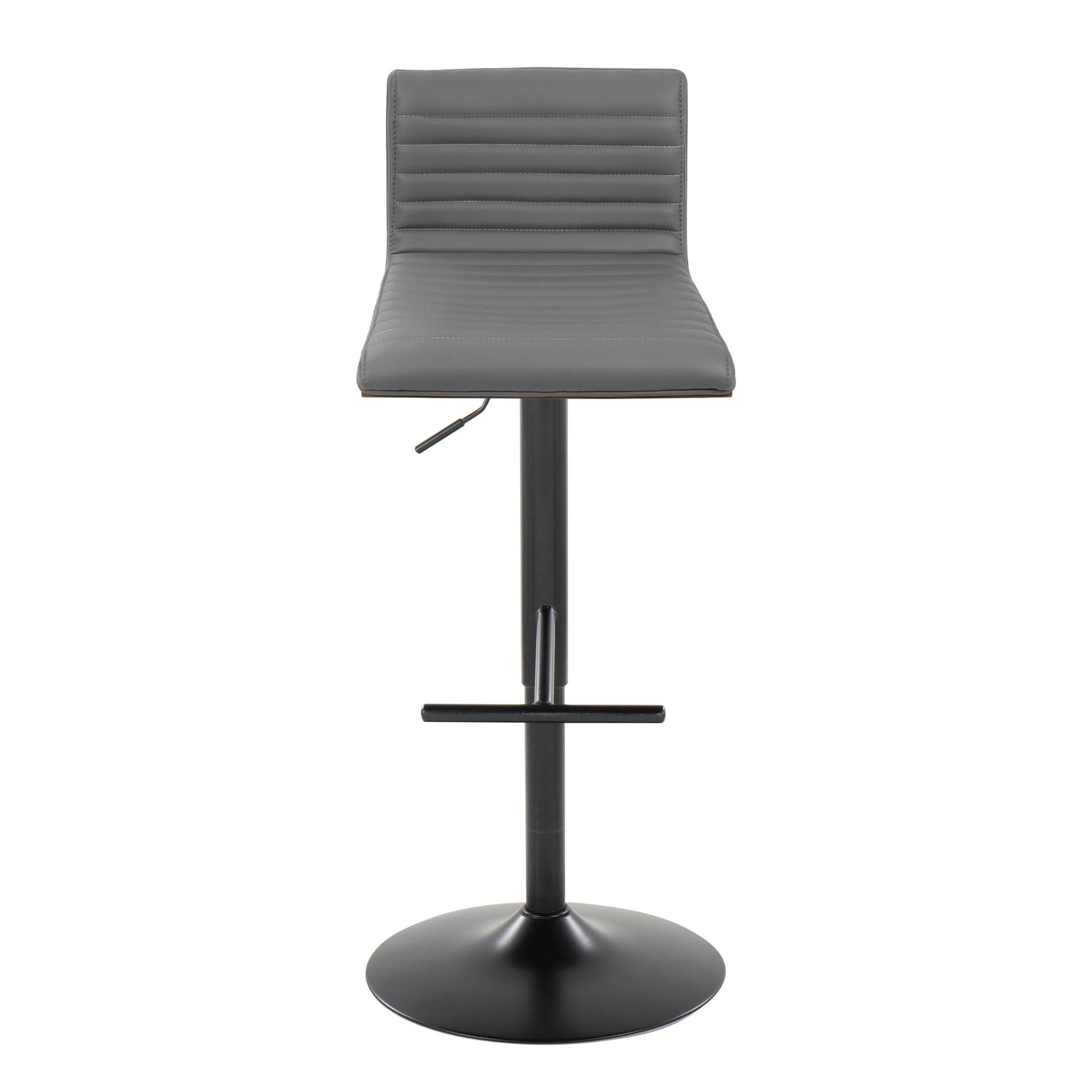 Mason Contemporary Adjustable Barstool with Swivel in Black Metal, Walnut Wood and Grey Faux Leather with Straight T Footrest By LumiSource - Set of 2 | Bar Stools | Modishstore - 2