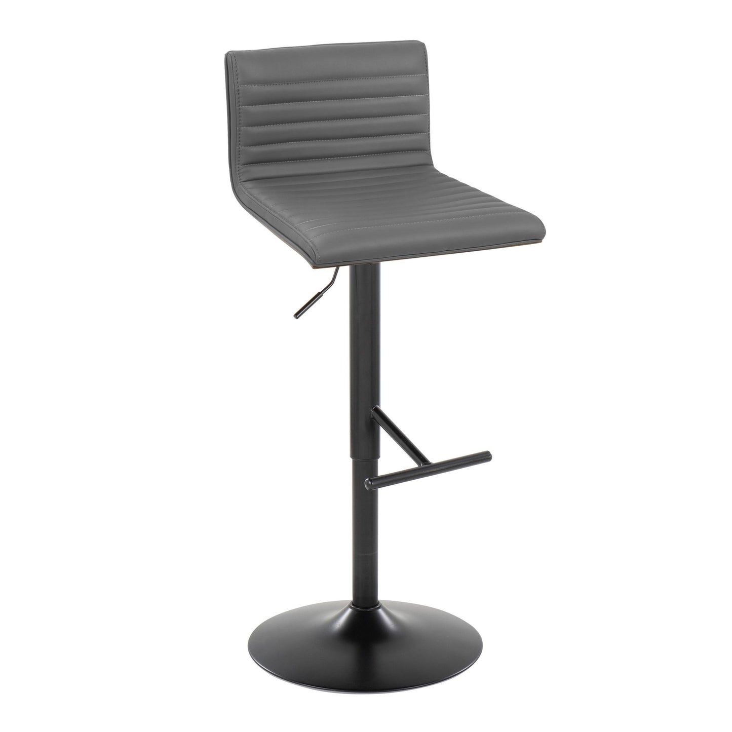 Mason Contemporary Adjustable Barstool with Swivel in Black Metal, Walnut Wood and Grey Faux Leather with Straight T Footrest By LumiSource - Set of 2 | Bar Stools | Modishstore - 4