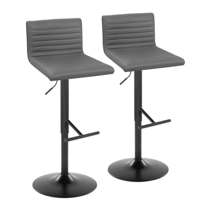 Mason Contemporary Adjustable Barstool with Swivel in Black Metal, Walnut Wood and Grey Faux Leather with Straight T Footrest By LumiSource - Set of 2 | Bar Stools | Modishstore