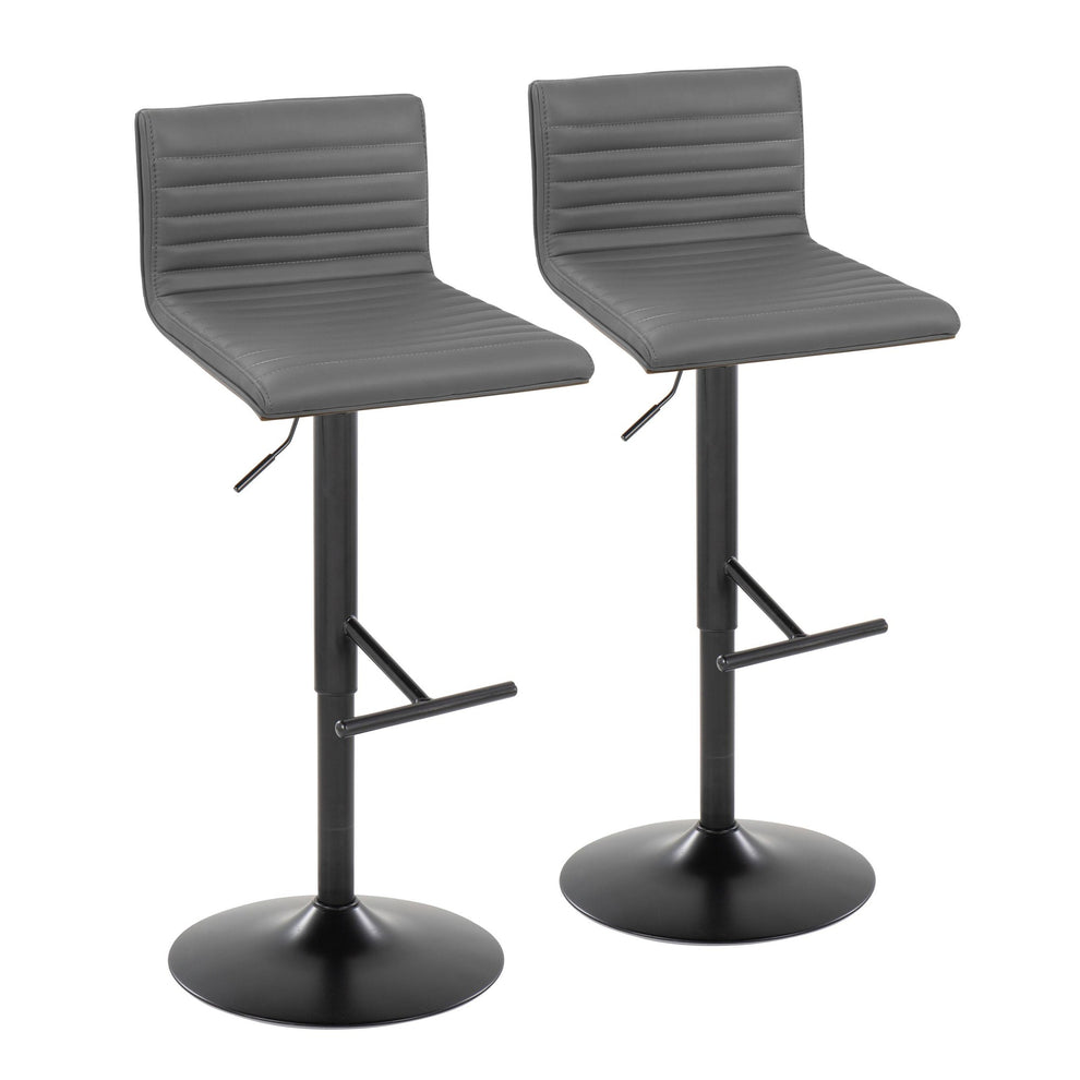 Mason Contemporary Adjustable Barstool with Swivel in Black Metal, Walnut Wood and Grey Faux Leather with Straight T Footrest By LumiSource - Set of 2 | Bar Stools | Modishstore