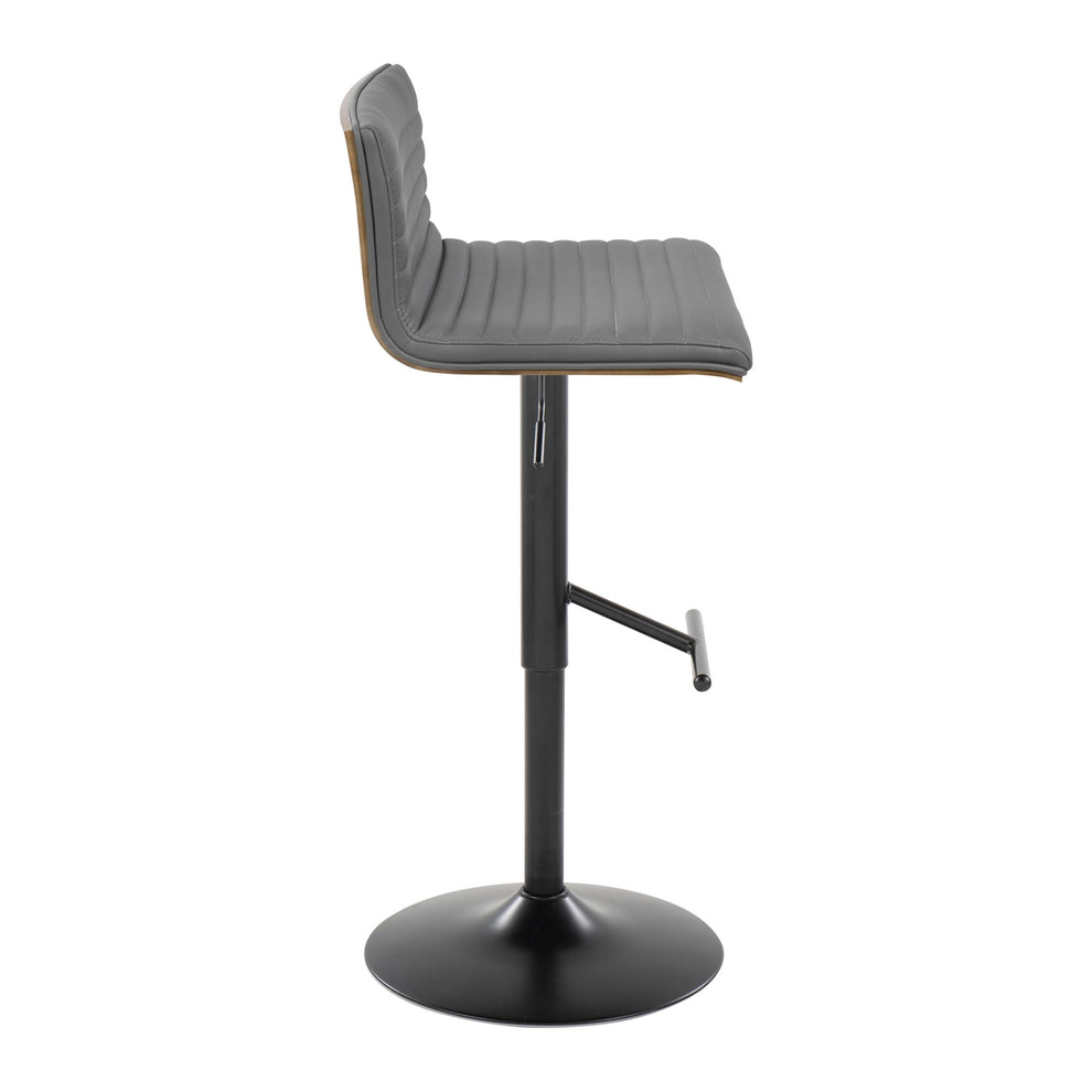 Mason Contemporary Adjustable Barstool with Swivel in Black Metal, Walnut Wood and Grey Faux Leather with Straight T Footrest By LumiSource - Set of 2 | Bar Stools | Modishstore - 5