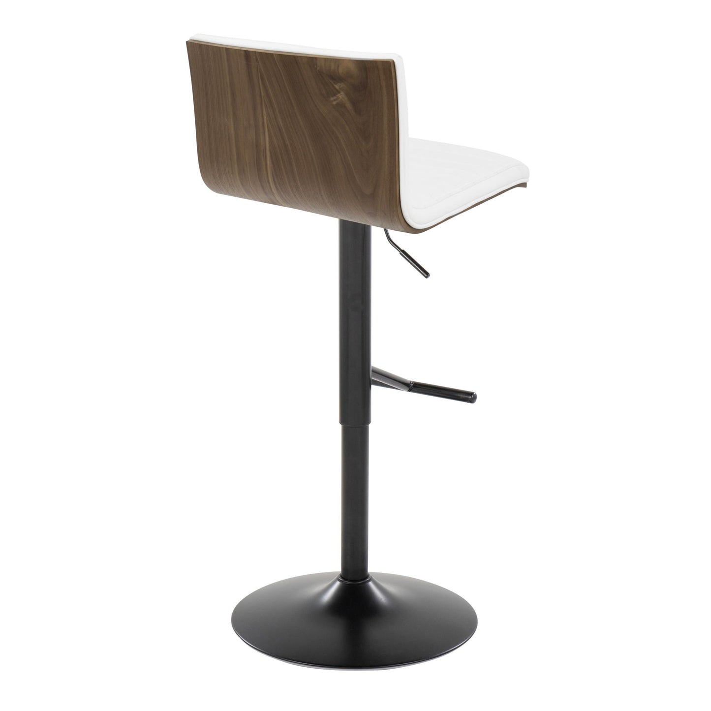 Mason Contemporary Adjustable Barstool with Swivel in Black Metal, Walnut Wood and Grey Faux Leather with Straight T Footrest By LumiSource - Set of 2 | Bar Stools | Modishstore - 13