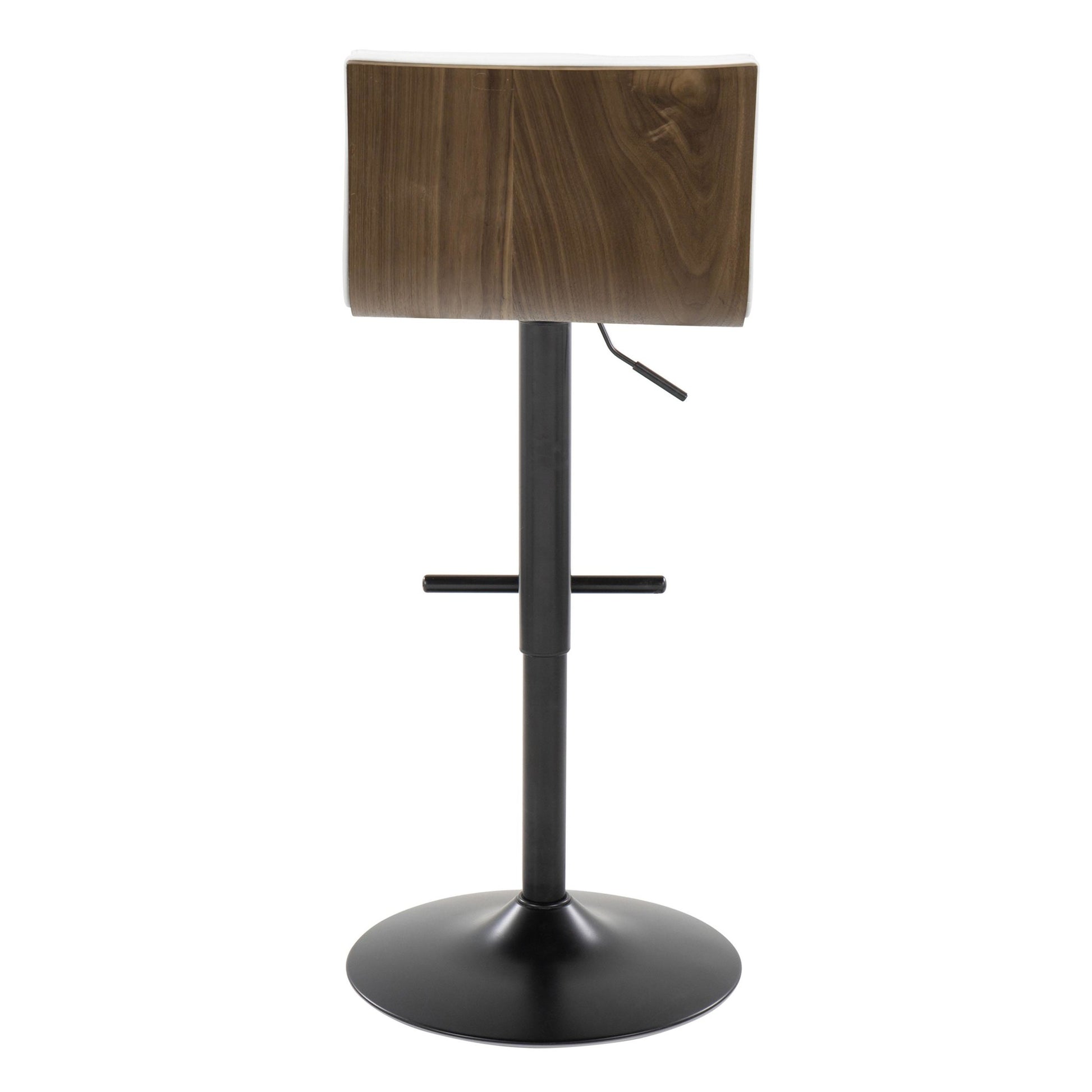 Mason Contemporary Adjustable Barstool with Swivel in Black Metal, Walnut Wood and Grey Faux Leather with Straight T Footrest By LumiSource - Set of 2 | Bar Stools | Modishstore - 14