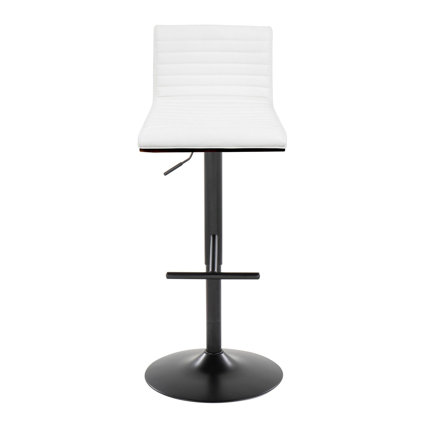 Mason Contemporary Adjustable Barstool with Swivel in Black Metal, Walnut Wood and Grey Faux Leather with Straight T Footrest By LumiSource - Set of 2 | Bar Stools | Modishstore - 9