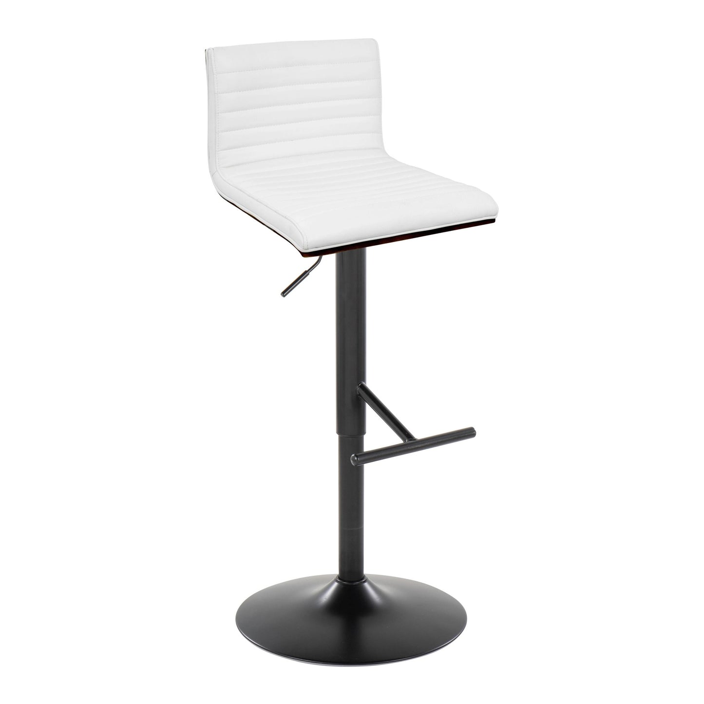 Mason Contemporary Adjustable Barstool with Swivel in Black Metal, Walnut Wood and Grey Faux Leather with Straight T Footrest By LumiSource - Set of 2 | Bar Stools | Modishstore - 11