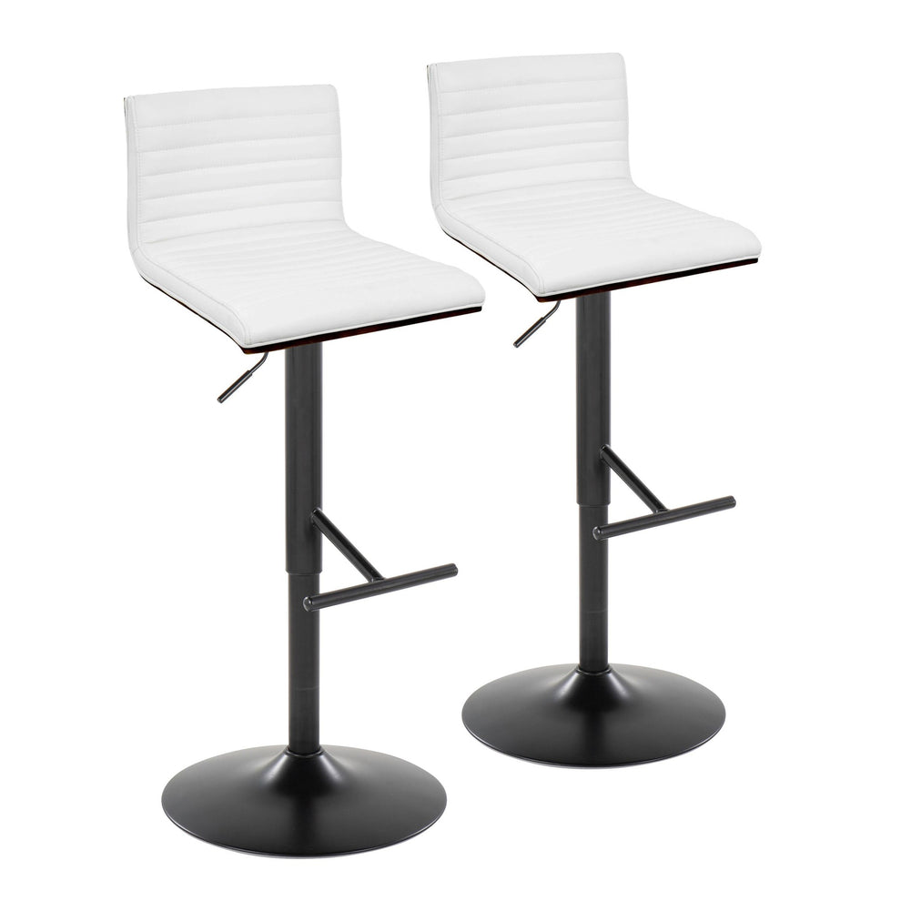 Mason Contemporary Adjustable Barstool with Swivel in Black Metal, Walnut Wood and Grey Faux Leather with Straight T Footrest By LumiSource - Set of 2 | Bar Stools | Modishstore - 8
