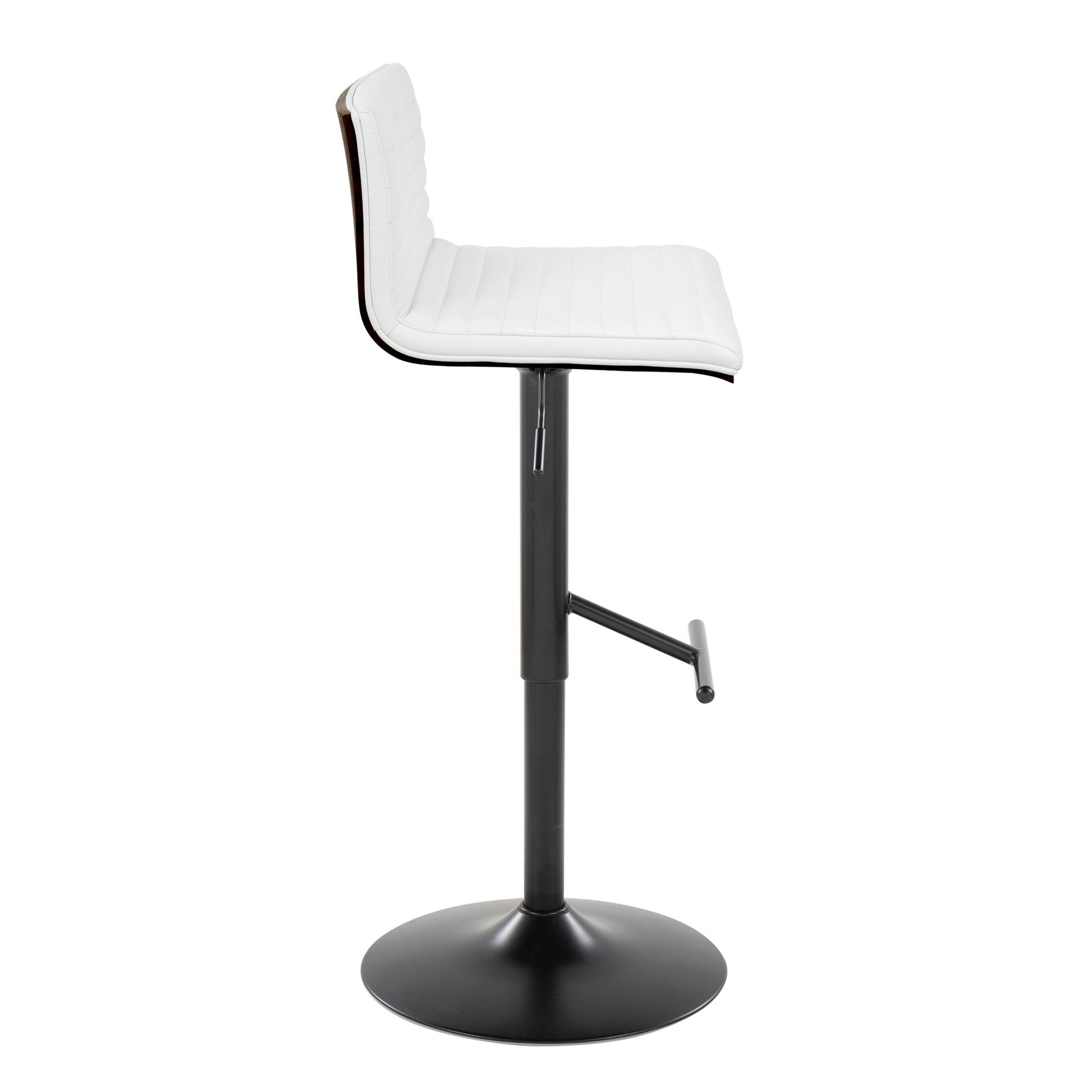 Mason Contemporary Adjustable Barstool with Swivel in Black Metal, Walnut Wood and Grey Faux Leather with Straight T Footrest By LumiSource - Set of 2 | Bar Stools | Modishstore - 12