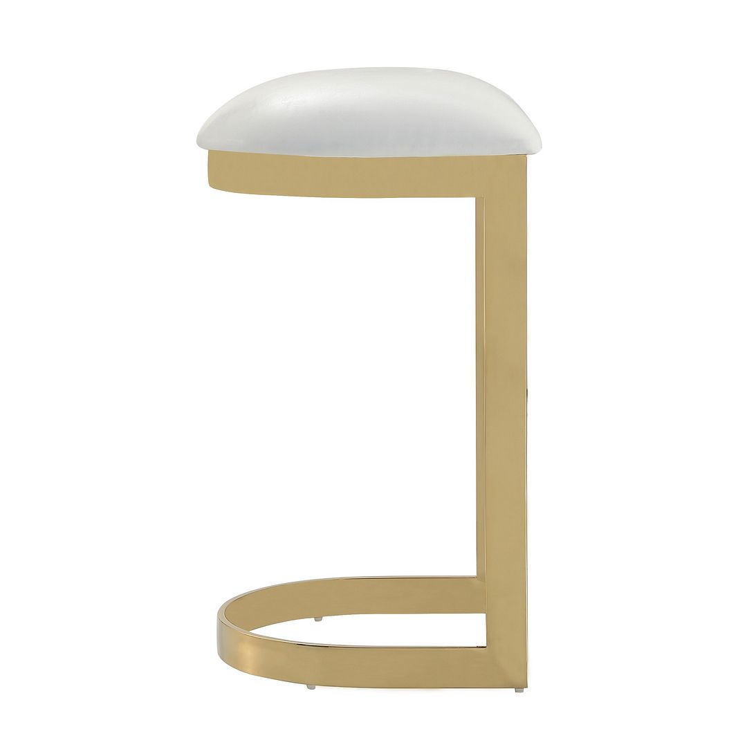 Manhattan Comfort Aura 28.54 in. White and Polished Brass Stainless Steel Bar Stool | Bar Stools | Modishstore-3