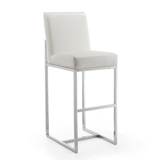 Manhattan Comfort Element 42.13 in. Pearl White and Polished Chrome Stainless Steel Bar Stool | Bar Stools | Modishstore