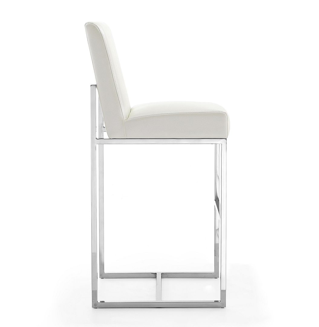 Manhattan Comfort Element 42.13 in. Pearl White and Polished Chrome Stainless Steel Bar Stool | Bar Stools | Modishstore-3