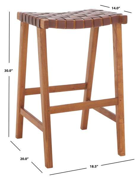 Safavieh Abreu Rectangle Barstool - Cognac | Bar Stools | Modishstore - 4