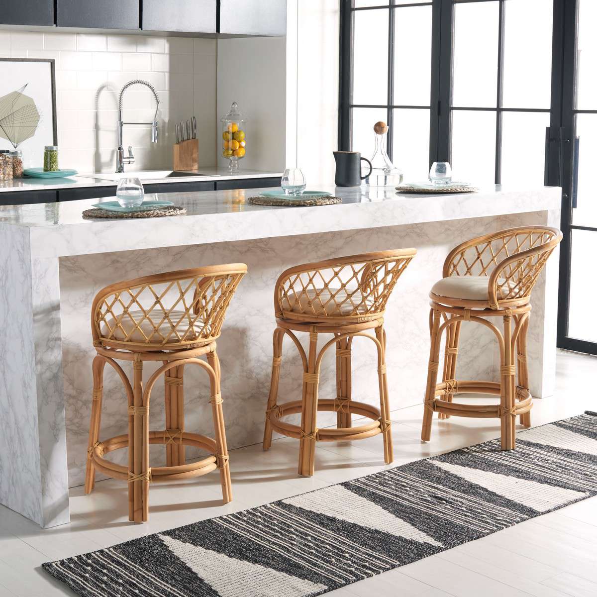 Safavieh Yuta Rattan Counter Stool W/ Cushion - Natural | Counter Stools | Modishstore - 4