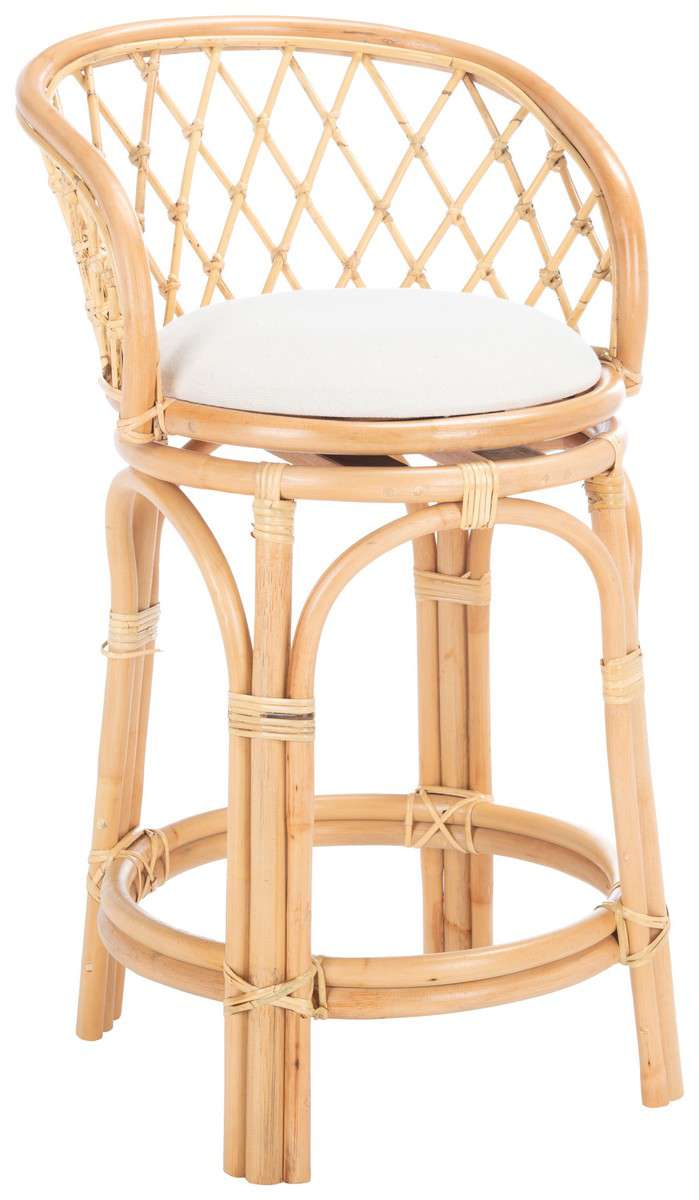 Safavieh Yuta Rattan Counter Stool W/ Cushion - Natural | Counter Stools | Modishstore - 2