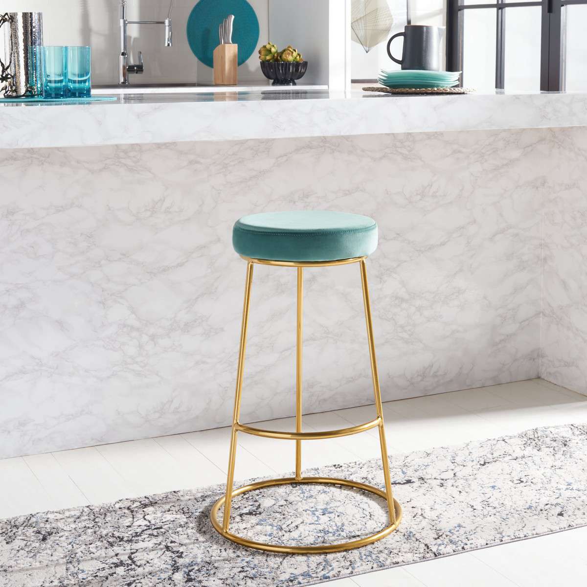 Safavieh Sabina Round Bar Stool - Seafoam | Counter Stools | Modishstore