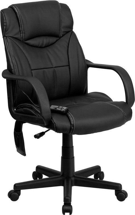 Flash Furniture BT-2690P-GG High Back Massaging Black Leather Executive Swivel Office Chair | Office Chairs | Modishstore