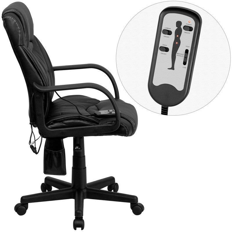 Flash Furniture BT-2690P-GG High Back Massaging Black Leather Executive Swivel Office Chair | Office Chairs | Modishstore - 4
